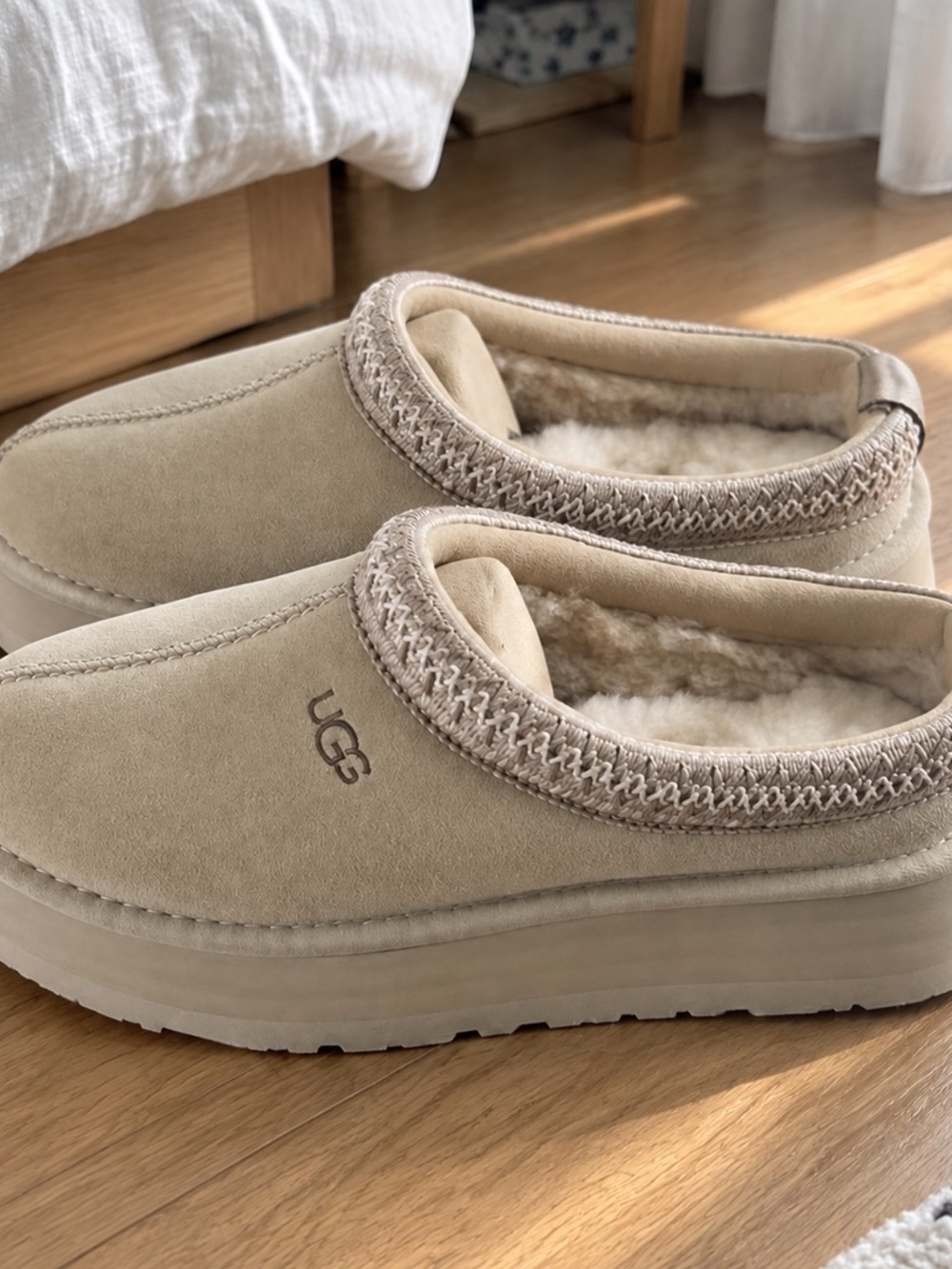 UGG Women's Cream Suede Shearling Clog Slippers